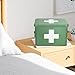 Flexzion Medicine Box, Home Pharmacy Box, 33 x 21 x 19 cm, Metal Medication Storage for Emergency, First Aid Cabinet, with Side Handles, Removable Tray & 5 Compartments, Green