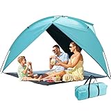 Tienda Playa con UPF 80+, Tilenvi Carpa Playa para 3-4 Personas, Refugio Playa Plegable Bolsa Compacta, Tienda Campaña Familiar Carpa Plegable para Playas, Parques,Campaña, Viajes, Fiestas, Eventos