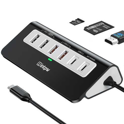 Image of intpw USB C Hub, P9 PRO USB C Hub Multiport Adapter with 4K HDMI, PD 100W, Type-C & 2 USB A 3.2 10Gbps, 2 USB A 2.0, SD /TF Card Reader, Aluminum USB Hub for Laptop, iPhone 17 Series, MacBook, iPad
