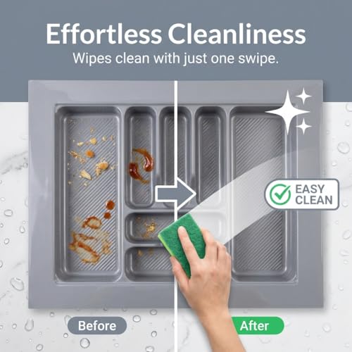 Image of SmartSlide 700 MM PVC Cutlery Tray For Kitchen Drawer Modular Kitchen Tandem Drawer Organizer | Adjustable Width & Depth | Grey Non-Slip Surface (700 x 535 MM)