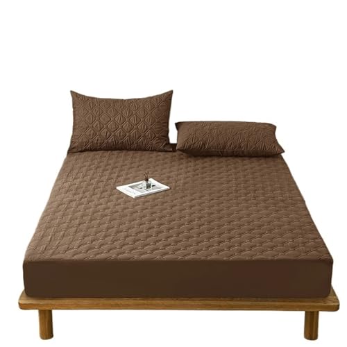 Sábana ajustable impermeable, Funda de colchón gruesa, prevención de manchas, cubierta de cama a cuadros, colchas ventiladas for cama doble for el hogar para el dormitorio, el colchón(Coffee,160x200cm