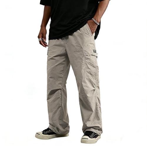 Mens's Baggy Cargo Pants Casual - Cargo Water Resitant Pants with 4 Pockets, Loose Fit(Grey,L)