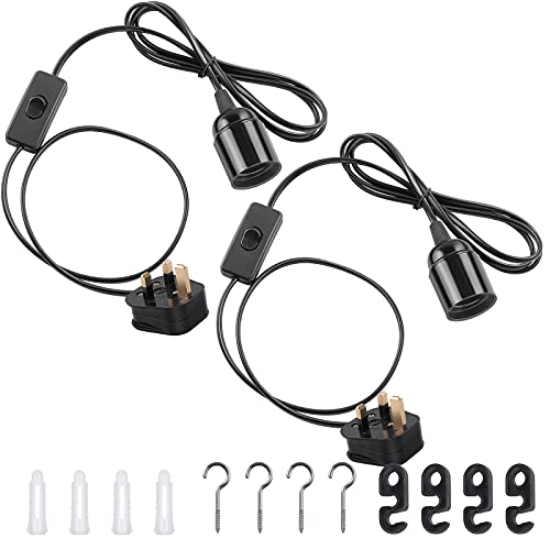 Image of DiCUNO E27 Lampholder, Pendant Light Fitting Kit, Black, 2M, 2Pcs