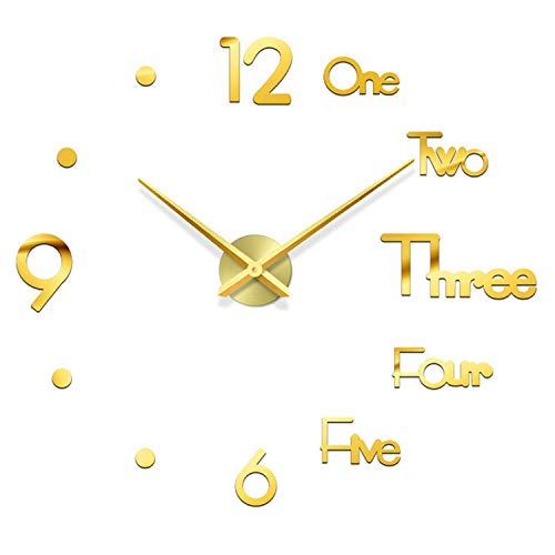 CORALTREE 3D Wanduhr Moderne stumme große Wanduhr Aufkleber Dekoration Geschenk Home Restaurant Büro und Hotel (Golden) Cover