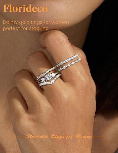 Florideco Stackable Gold Rings for Women 14K Gold Plated Minimalist Non Tarnish Cubic Zirconia Thumb Ring Set Dainty Gold Knuckle Ring Trendy Statement Stacking Rings Set Size 5-102
