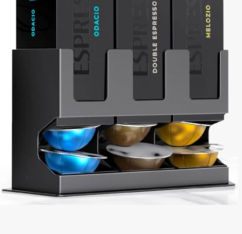 Image of GALVANOX Holder for Nespresso Vertuo Pods Countertop Dispenser Stand, Holds 3 Box Sleeves - Easily Dispenses 3 Coffee Flavors, Freestanding Design with Non-Slip Steel Base, (30 Vertuoline Pods)