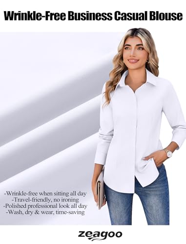 Image of Zeagoo Women's Wrinkle Free Button Down Shirts Long Sleeve Dress Shirts Collared Business Casual Blouses Tops XS-3XL