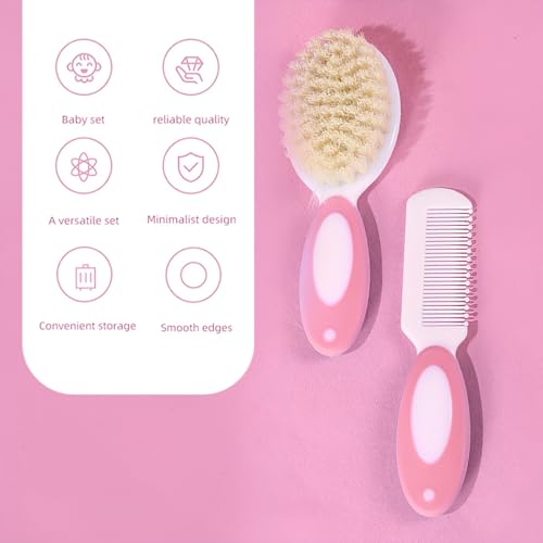 Image of TONY STARK Baby Brush and Comb Set, Newborn Essentials Set with Baby Comb and Soft Bristle Hair Brush for Your Toddler's Scalp (Pink)