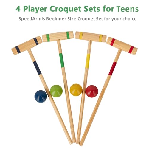 SpeedArmis Teens Croquet Set for 4 Players - 24In Pine Wooden Mallets, Colored PE Ball, Wickets, End Stakes, Lawn Backyard Outdoor Game Kit for Family (Portable Carry Bag Including) - Thumbnail 5
