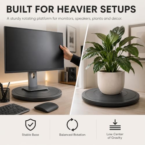 Image of 16Inch Lazy Susan Turntable - Heavy Duty Rotating Swivel Steel Ball Bearings - Flat Base Stand for TV /Computer /Monitor /Arts /Crafts /Bonsai /Christmas Tree /Cabinet Organizer(Plastic&Black)