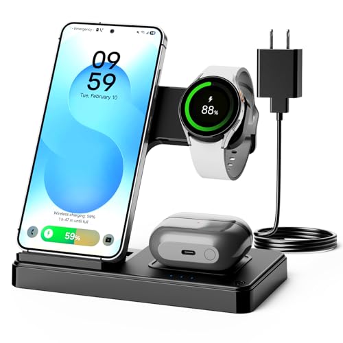 Wireless Charger for Samsung 3-in-1 Foldable Charging Station for Samsung S26/S25/S24/S23/S22/S21 Note 20/10 Z Fold 6/5 Galaxy Buds 4/3/2 Pro and Galaxy Watch-Android Travel Charging Stand