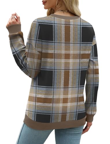 Image of Saloogoe Sweatshirts for Women Crewneck Long Sleeve Loose Fit Tops Color Block Ribbed Trim Fashion 2025