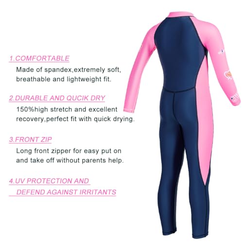Image of Kids Full Body Swimsuit One piece Long Sleeve Wetsuit Skin Sun Protection Sunsuit Swimwear for Girls S Size