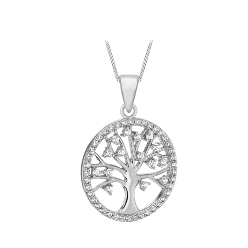 Image of Tuscany Silver Women's Sterling Silver Rhodium Plated Cubic Zirconia 'Tree of Life' Pendant Necklace