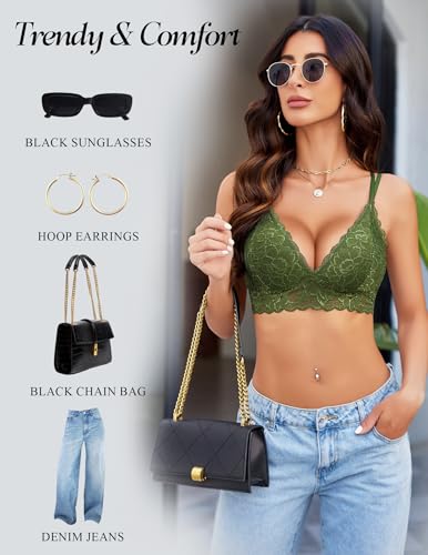 Image of Avidlove Bras for Women Floral Lace Bralettes Deep V Sexy Bras Cross Back Longline Bralette No Padded