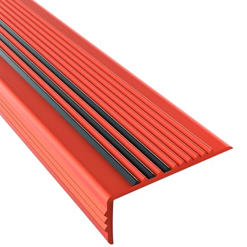 階段段鼻エッジトリム L字型 ゴム製 ステップエッジ コーナー装飾スト 滑り止めテープ 防水性 長さ100cm 134cm 自己粘着式(Red,1000cm/32.8ft)