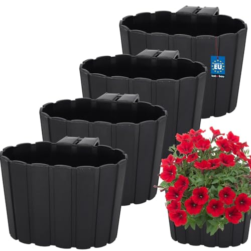 KOTARBAU® 4er Set Blumentopf Hängend - Pflanzkübel - 20 x 14 cm H: 13 cm Anthrazit - Übertopf Kunststoff - Pflanzkübel Groß Außen - Blumenkasten Balkongeländer - Hängetopf für Balkon