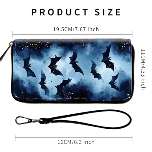 Wallet,Leather Long Wallet Suitable For Ladies And Teenagers - Detachable Wristband + RFID Travel Wallet With Card Slot - Bats Flying at Night2