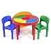 Tot Tutors Kids 2-in-1 Plastic Building Blocks-Compatible Activity Table and 2 Chairs Set, Round,  Primary Colors