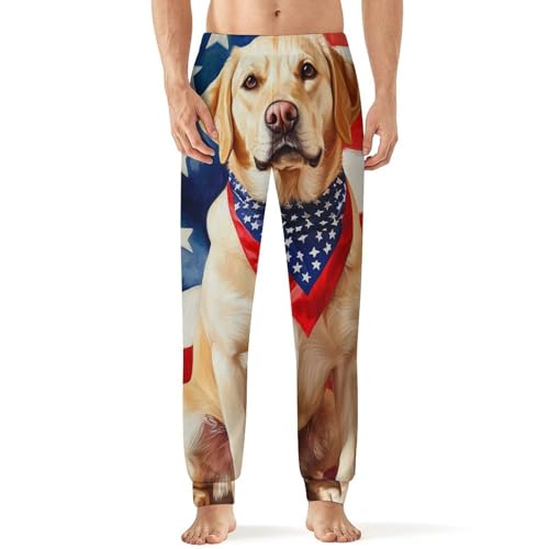 Labrador Dog U.S. Flag Men's Pajama Pants Soft Lounge Bottoms Lightweight Jogger for Sleeping