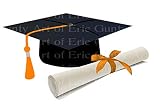 6" Round - Orange & Black Graduation Cap and Diploma Birthday - Edible Cake Cupcake Party Topper - D