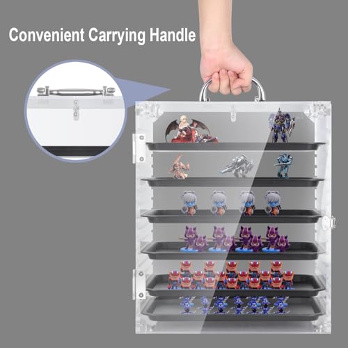 Hamtery Clear Acrylic Miniature Storage Case,Magnetic Carrying Case for Miniatures with 6 Metal Trays, Miniature Display Case with Security Door Compatible with Warhammer 40k