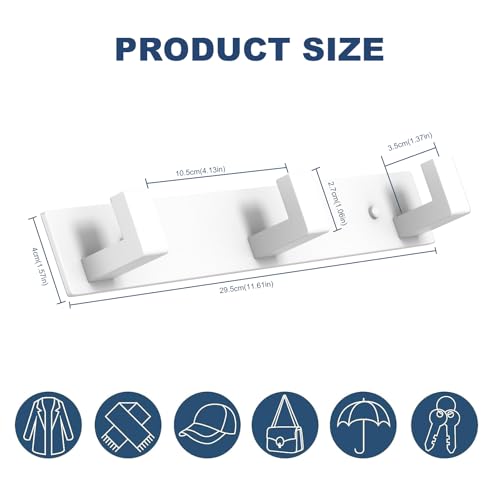 Image of PMMASTO Stainless Steel Coat Rack Wall Mounted, Heavy Duty Metal Hook Rail for Hanging Coats Hats Towels Robes Bags, Modern Wall Hooks Organizer (White, 3 inchL Hooks, 1 Pack)