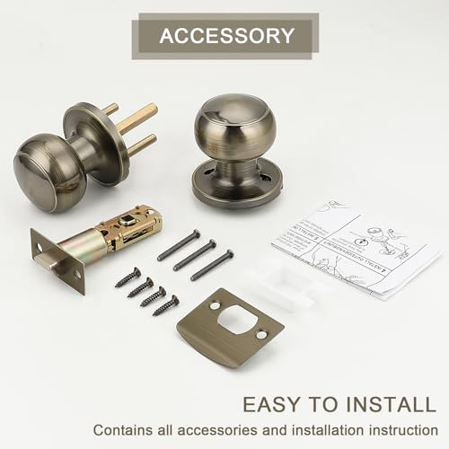 Probrico 6 Pack Door Knobs Interior Antique Brass, Closet Door Knobs No Lock, Keyless Passage Door Handles