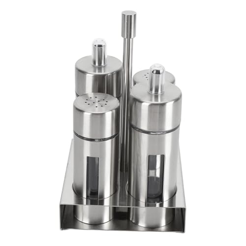 Spargispezie in acciaio inox 304 con finestra di visualizzazione, pepiera, saliera e pepe con fori regolabili per condimento, picnic (4 bottiglie)