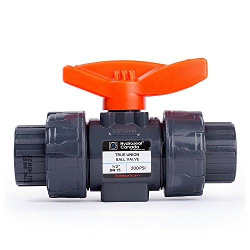 HYDROSEAL Kaplan 1/2" PVC True Union Ball Valve with Full Port, ASTM F1970, EPDM O-Rings and Reversible PTFE Seats, Rated at 200 PSI @73F, Gray, 1/2 inch Socket (1/2") by HYDROSEAL - Used condition - US$8.02