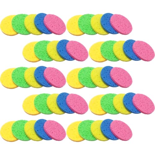 SOIMISS 50 Esponjas Desmaquillantes Redondas de Celulosa Multicolor 60 MM Diámetro 8 MM Grosor para Limpieza Facial y Exfoliación Suave Esponjas Faciales para Uso Diario y Esteticistas