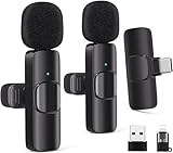 Wireless Lavalier Microphone for Android/iPhone/Computer/Laptop, Wireless Mic for iPhone 13 14 15 16 17 with Noise Reduction Chip, Mini Microphone for Recording Podcast YouTube, TikTok(2 Pack)