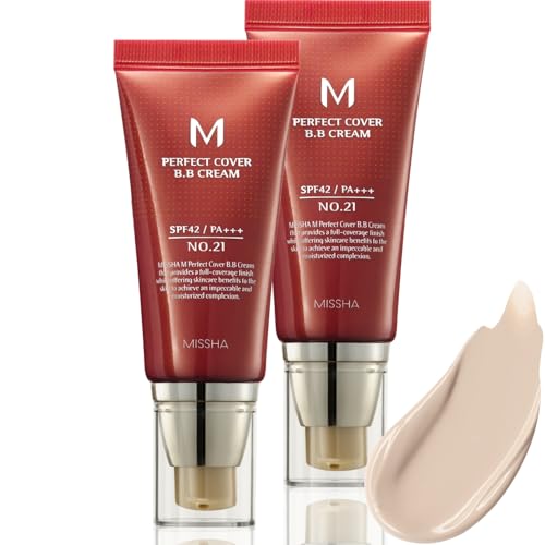 MISSHA M Perfect Cover BB Cream Dual Pack No.21 Light Beige - Light with Cool Undertone SPF 42 PA +++1.69 Fl Oz - Tinted Moisturizer for face with SPF