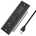 Desktop Power Strip with USB Recessed Power Socket,Conference Table Power Outlet Grommet,Desk Power Strip with 2 US Plugs and 3 USB Ports, Multi-Protection&6.5ft Cable for Office,Kitchen,Hotel(Black)