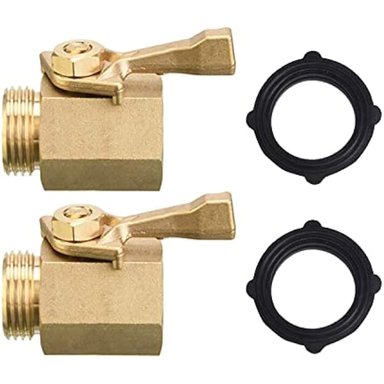 Hourleey 2 Pack Solid Brass Garden Hose Shut Off Valve with 2 Extra Rubber Washers, 3/4 Inch, Gate Valve, Hose Valve, Brass