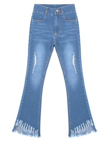 Kids Girls Ripped Flare Jeans Casual Bell Bottom Jeans Denim Pants with Pockets3
