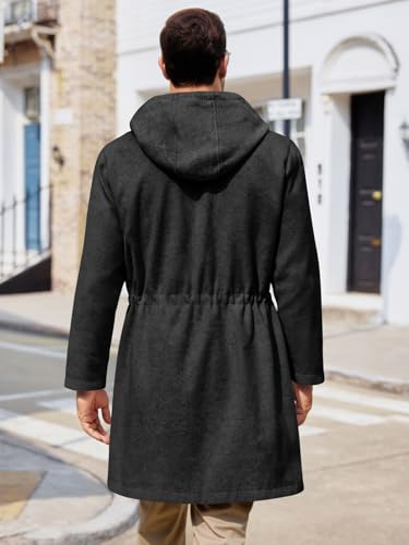 ZIWOCH Mens Trench Coat Wool Blend Hoodie Long Jacket Full Zip Winter Classic Business Overcoat3