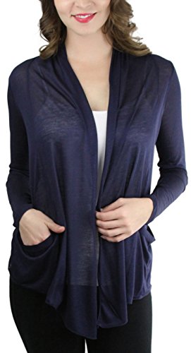 Image of ToBeInStyle Womens Open Front Long Sleeve Lightweight Asymmetrical Draped Cardigan with Side Pockets