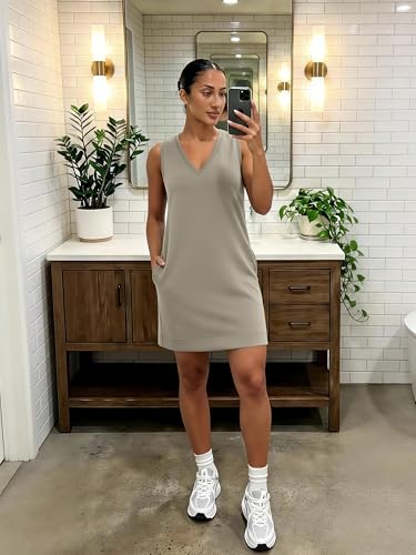 Image of ODODOS Modal Soft V-Neck Tank Dress for Women Sleeveless Sundress Casual Relaxed Summer Dress with Pocket