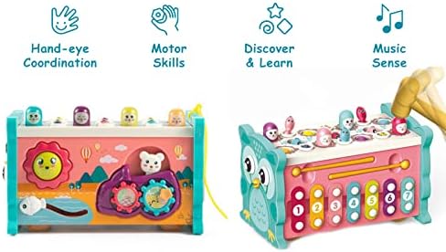 PLAY AWAY Early Development Toy, 8 in1 Educational Activity Box - Xylophone, Hammer whack a mole, Clock, Fishing, Pull Along & Fidget Sensory Toy, for 1 2 3 4 Year Old Boys and Girls