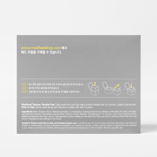 MEDIHEAL Teatree Trouble Pad - Square Cotton Facial Toner Pads with Tea Tree & Lactobacillus - Soothing Pads to Calm Sensitive & Acne Prone Skin- Vegan Face Gauze Pads, 100 Pads