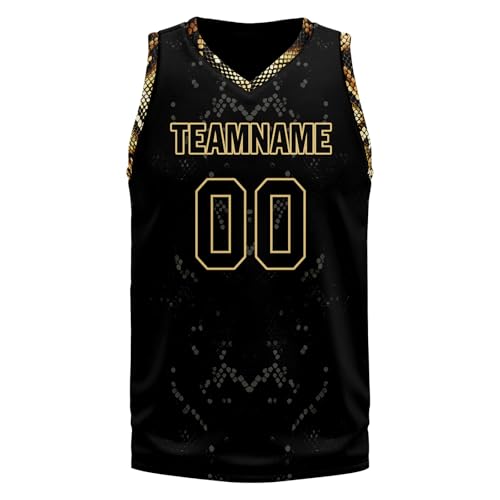 AWSOLE Custom Basketball Jersey Set for Men Women Snake Floral Design Quick Dry Breathable Team Jersey Personalized Shirt Black/Beige