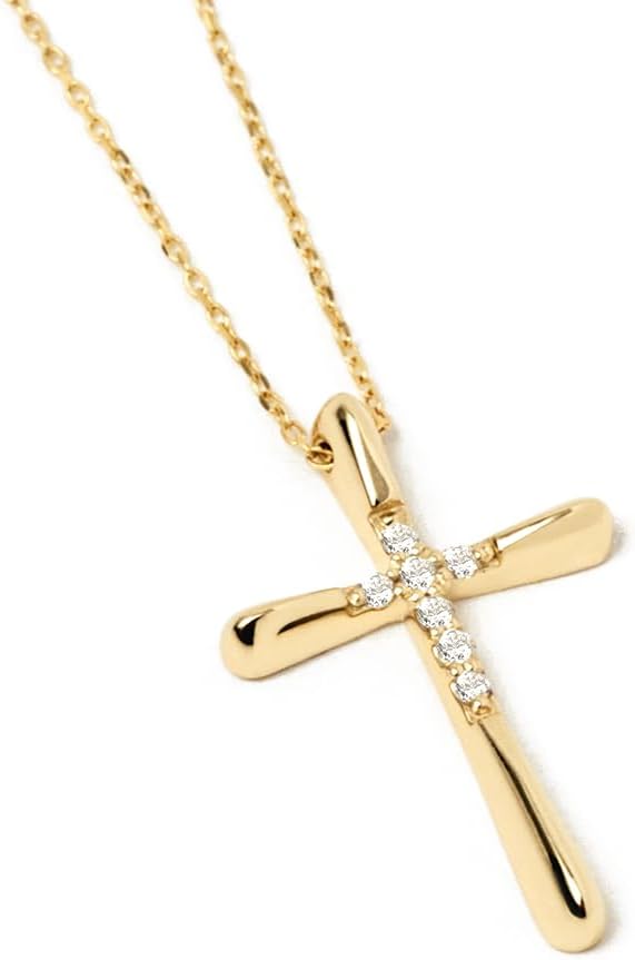 Gelin Diamond Bold Cross Necklace in 10K or 14K Solid Gold and 18kt Gold Over Sterling