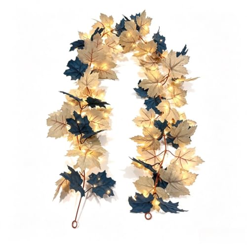 3PCS Thanksgiving Simulation Maple Leaf Fall Garland with Led Lights, 69in | Artificial Deciduous Fake Vines For Staircase Dining Table Fireplace Mantel Home Decor Hanging Vines Farmhouse Fall Decor - image 3