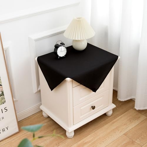 Image of sancua 2 Pack Small Square Tablecloth 24 x 24 Inch Black, Stain and Wrinkle Resistant Washable Polyester Table Cloth Decorative Solid Fabric Table Cover for Nightstand End Bedside Tables