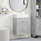 LoogCape Mobile sottolavabo da bagno con rubinetto grigio cemento, montaggio a parete, con lavabo in ceramica, 45,5 x 22,5 x 84 cm, spazio per lavanderia, moderno lavabo per interni