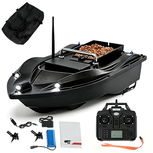 FiueStur Bait Boat, RC Bait Boat with 1968ft Remote Control, 5200mAh Battery, Single Bait Container, 16 GPS Points & Auto Return, ABS Waterproof Design for Lake & Saltwater Fishing