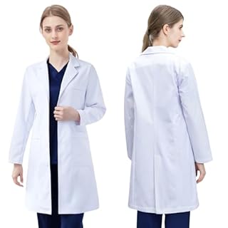 FAHAKO Camice da Laboratorio Camice Medico Donna Uomo, Camice Bianco da Laboratorio Cotone Camice Laboratorio Chimico Maniche Lunghe Camice Dottore No Stiro Camici Laboratorio Camice da Lavoro, XXL