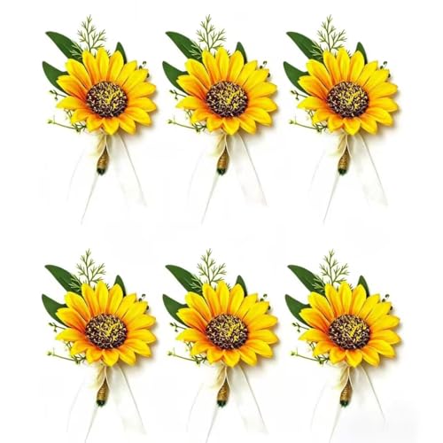 cuyfomr Artificial Sunflower Boutonniere with...
