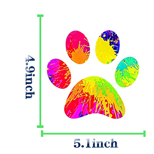 Image of 2 Pack 5.1 inch Rainbow Tie Dye Cat Dog Pawprint Reflective Vinyl Car Decals Stickers Van Trucks Women Men Motorcycle Laptop Decals Skateboard Bike Bumper Window